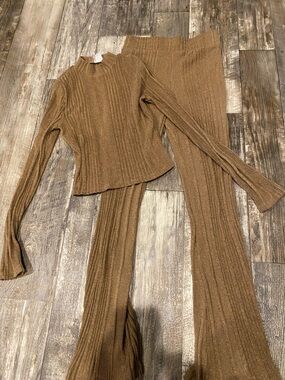 No Boundaries Ribbed Wide-Leg Knit Set - Camel Brown